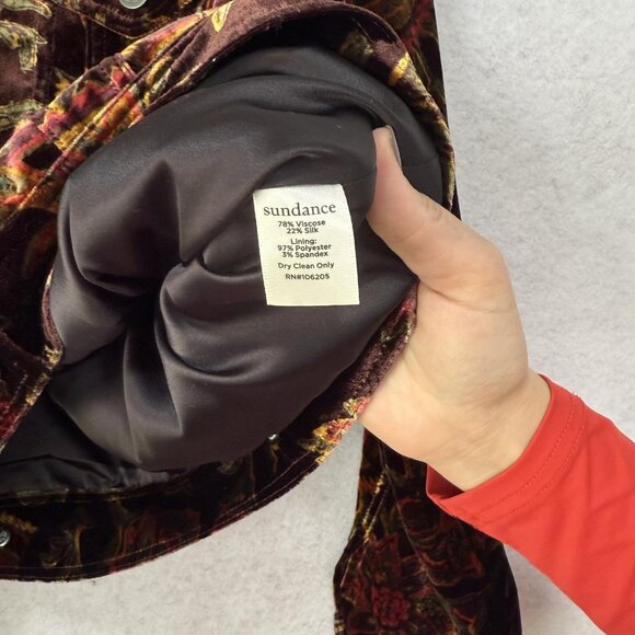 Sundance Jacket Womens Small Brown Red Floral Velvet Silk Blend Trucker Lined - Picture 6 of 7